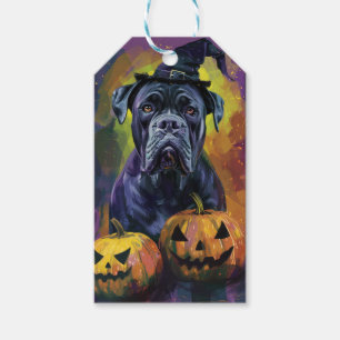 Gruseliger Bullmastiff-Hund Halloween-Hexe und Kür Geschenkanhänger