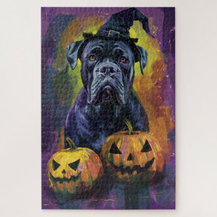 Gruseliger Bullmastiff-Hund Halloween-Hexe und Kür Puzzle