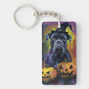 Gruseliger Bullmastiff-Hund Halloween-Hexe und Kür Schlüsselanhänger