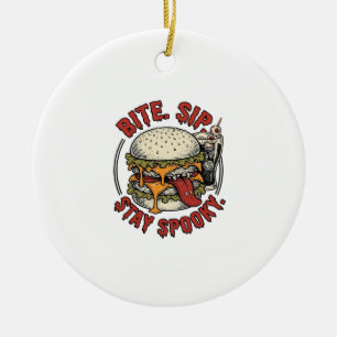 Gruseliger Burger-Shirt Vintage-Gravur Halloween G Keramik Ornament