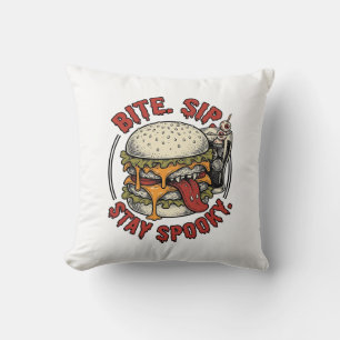 Gruseliger Burger-Shirt Vintage-Gravur Halloween G Kissen