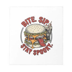 Gruseliger Burger-Shirt Vintage-Gravur Halloween G Notizblock