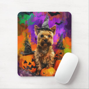 Gruseliger Cairn Terrier Hund Halloween Hexe Kürbi Mousepad