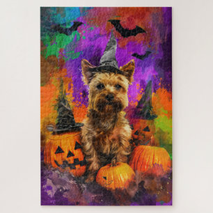 Gruseliger Cairn Terrier Hund Halloween Hexe Kürbi Puzzle