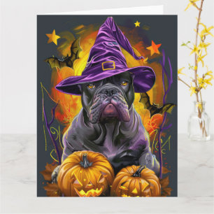 Gruseliger Cane Corso Hund Halloween Hexe und Kürb Karte