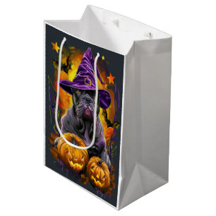 Gruseliger Cane Corso Hund Halloween Hexe und Kürb Mittlere Geschenktüte