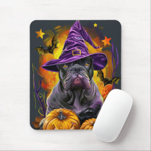 Gruseliger Cane Corso Hund Halloween Hexe und Kürb Mousepad