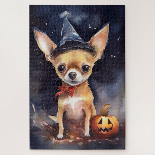 Gruseliger Chihuahua mit Kürbissen Halloween Puzzle