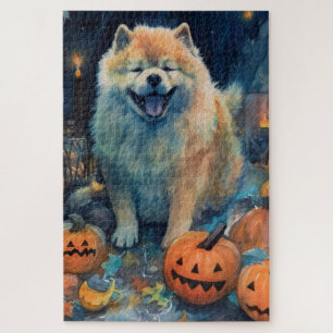 Gruseliger Chow Chow Halloween mit Kürbissen Puzzle