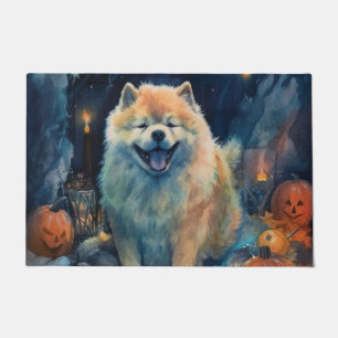 Gruseliger Chow Chow mit Kürbissen Halloween Fußmatte
