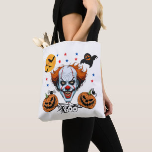 Gruseliger Clown Halloween-Szene mit Kürbissen
