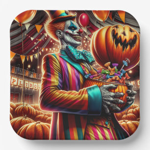 Gruseliger Clown mit Jack O' Lantern Halloween Pappteller