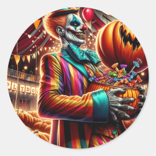 Gruseliger Clown mit Jack O' Lantern Halloween Runder Aufkleber