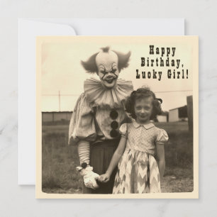 Gruseliger Clown Vintage-Geburtstagsfoto Feiertagskarte
