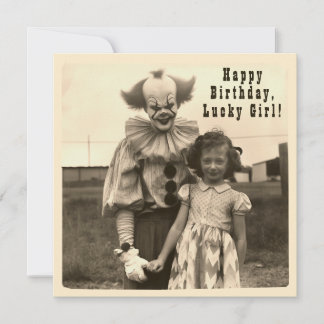 Gruseliger Clown Vintage-Geburtstagsfoto Feiertagskarte