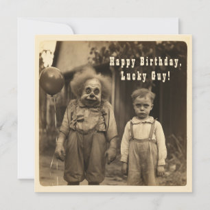 Gruseliger Clown Vintage-Geburtstagsfoto Feiertagskarte