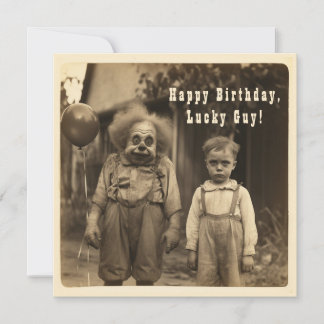 Gruseliger Clown Vintage-Geburtstagsfoto Feiertagskarte