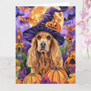 Gruseliger Cocker Spaniel Hund Halloween Hexe Kürb Karte