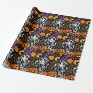 Gruseliger dalmatiner Hund Halloween Hexe und Kürb Geschenkpapier