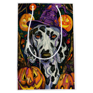 Gruseliger Dalmatiner-Hund Halloween-Hexe und Kürb Mittlere Geschenktüte