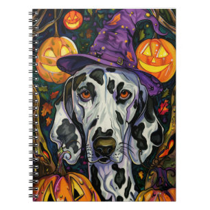 Gruseliger Dalmatiner-Hund Halloween-Hexe und Kürb Notizblock