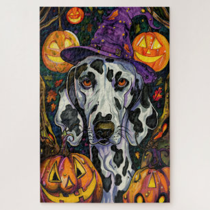 Gruseliger dalmatiner Hund Halloween Hexe und Kürb Puzzle