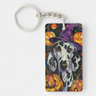 Gruseliger Dalmatiner-Hund Halloween-Hexe und Kürb Schlüsselanhänger