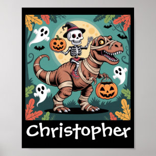 Gruseliger Dino-Reiter – Skelett auf Mumien-T-Rex Poster