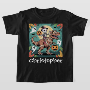 Gruseliger Dino-Reiter – Skelett auf Mumien-T-Rex T-Shirt