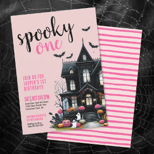 Gruseliger Eins Pink Halloween 1. Geburtstag Einladung