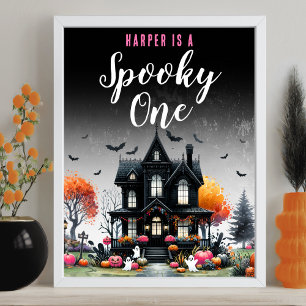 Gruseliger Einser Rosa Halloween 1. Geburtstags-Pa Poster