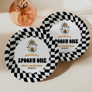 Gruseliger Erster Halloween Retro 1. Geburtstagspa Pappteller