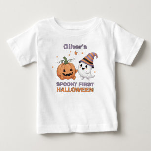 "Gruseliger erster Halloween" Süßer Geist & Kürbis Baby T-shirt