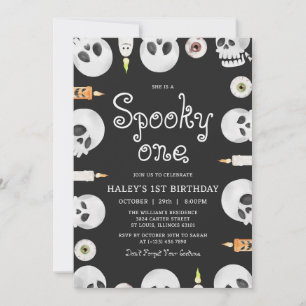Gruseliger Erster Halloween-Totenkopf Geburtstag f Einladung