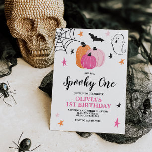 Gruseliger Erster Pink Halloween Geburtstag Einladung
