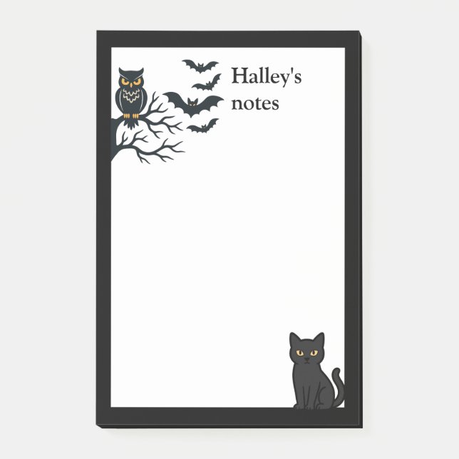 Gruseliger Eule, Fledermäuse und schwarze Katze Post-it Klebezettel (Vorderseite)