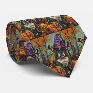 Gruseliger französischer Bulldogge Halloween Hexe Krawatte