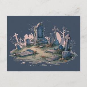 Gruseliger Friedhof Cemetery Dunkelgrau Blau Hallo Feiertagspostkarte