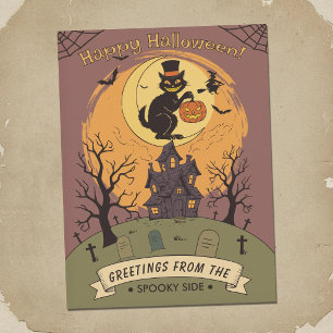 Gruseliger Friedhof - Halloween Szene Postkarte