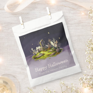 Gruseliger Friedhof Nebeliger Boden Frohes Hallowe Geschenktütchen