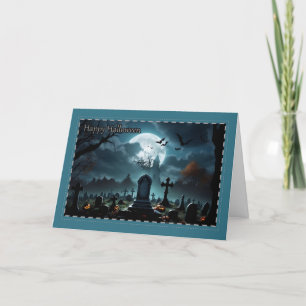 Gruseliger Friedhof während Vollmond Halloween-Gru Feiertagskarte