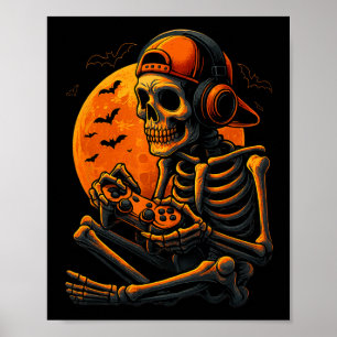 Gruseliger Gamer Halloween Gruseliger Skelettspiel Poster