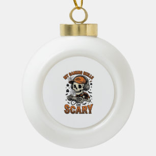 Gruseliger Gamer-Skelett-Vintage-Halloween-Shirt-D Keramik Kugel-Ornament