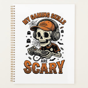 Gruseliger Gamer-Skelett-Vintage-Halloween-Shirt-D Planer
