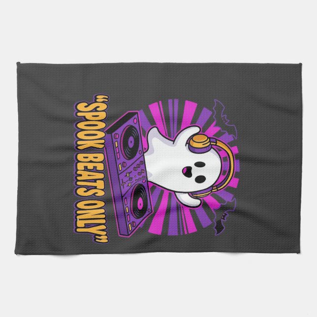 Gruseliger Geist DJ Halloween-Beats-Design_1 Geschirrtuch (Horizontal)