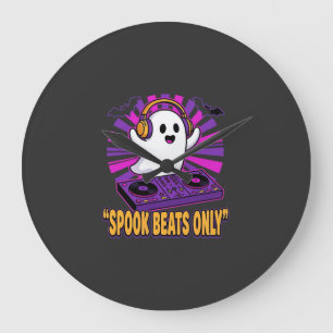 Gruseliger Geist DJ Halloween Beats Design_1 Große Wanduhr