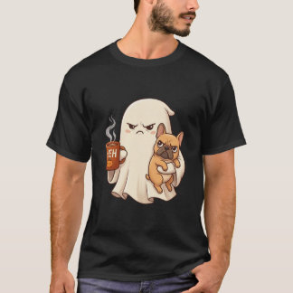 Gruseliger Geist Französische Bulldogge hält Kaffe T-Shirt