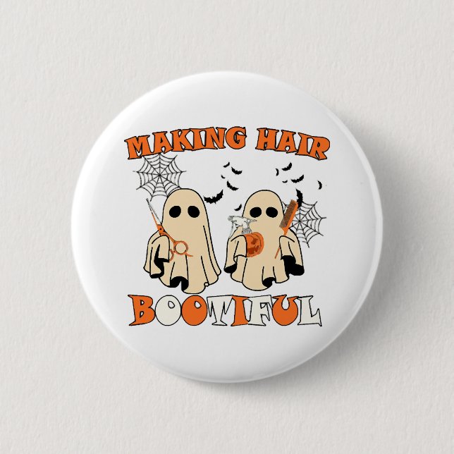 Gruseliger Geist-Friseur Halloween Button (Vorderseite)