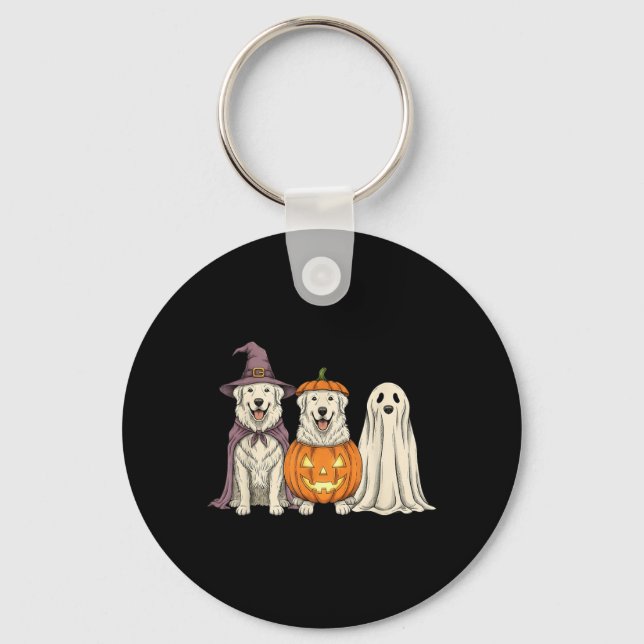 Gruseliger Geist Great Pyrenees Kürbis Halloween H Schlüsselanhänger (Vorderseite)