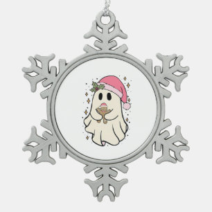 Gruseliger Geist hält ein Lebkuchen-Weihnachtsgebä Schneeflocken Zinn-Ornament